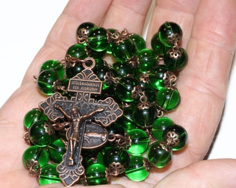 10mm Peridot and Copper oversized Rosary handmade in Oklahoma with a Pardon Crucifix