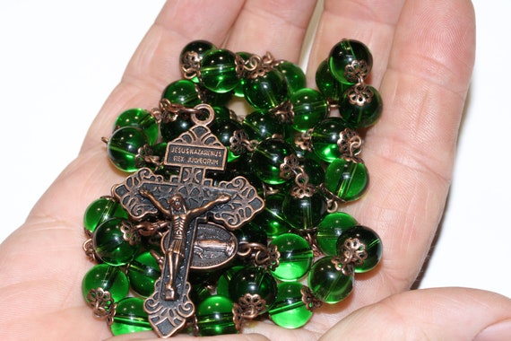 10mm Peridot and Copper oversized Rosary handmade in Oklahoma with a Pardon Crucifix