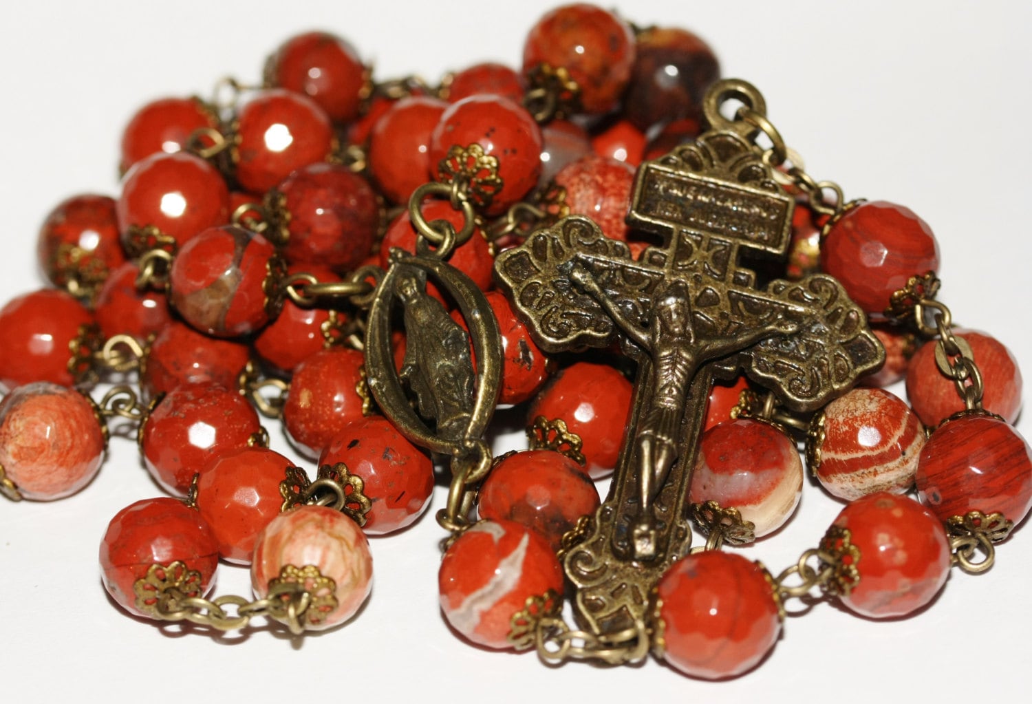 Large 10mm Red Poppy Jasper Bronze Oklahoma handmade Rosary | Etsy