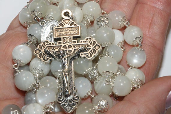 10mm Moonstone Pardon Rosary in Silver Handmade Oklahoma