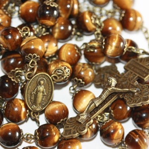 10mm Tiger's Eye Rosary in Bronze with a Pardon Crucifix handmade in Oklahoma