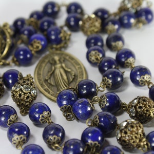 Lapis Miraculous Seven Sorrows Rosary 7 decades of 7 beads Chaplet in bronze made Oklahoma image 3