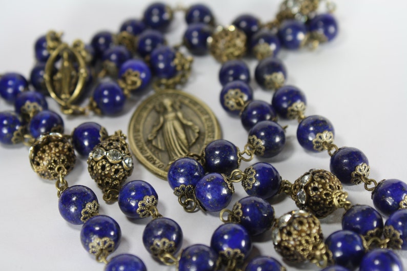 Lapis Miraculous Seven Sorrows Rosary 7 decades of 7 beads Chaplet in bronze made Oklahoma image 3