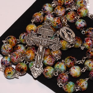 Handmade Glass Bead Rosary with Pardon Crucifix & Miraculous Medal, Oklahoma