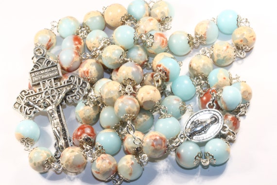 10mm Snakeskin Stone Rosary in Silver with Pardon Crucifix made in Oklahoma