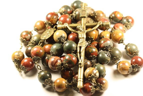14mm Picasso Jasper  Wall Rosary in Bronze made in Oklahoma