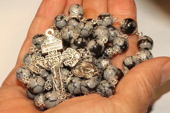 Large 10mm Snowflake Jasper in Silver Handmade Rosary Handmade in  Oklahoma 5 decade Pardon Crucifix