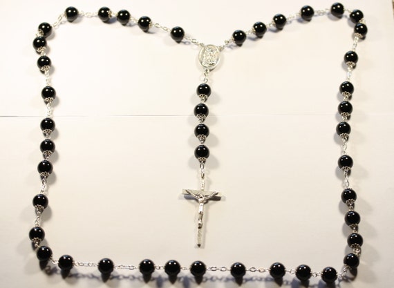 St. Michael Chaplet Large 10mm Nonfaceted (Smooth) Onyx in Silver made in Oklahoma
