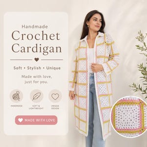 Maxi Coat with Squares Crochet Pattern PDF | Granny Square Maxi Coat | Boho Crochet Cardigan | Vintage Patchwork Jacket DIY