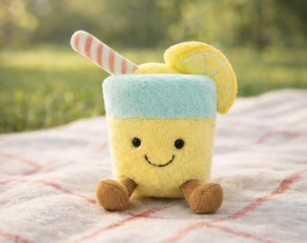 Op Jellycat geïnspireerde citroendrank knuffel: knuffeldier met lachend karakter (9 cm)