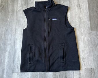 Patagonia Fleece Vest Men's M Black Full Zip Chest Pocket Excellent Condition