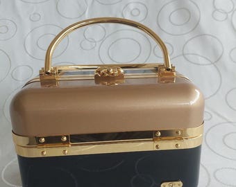 Vintage Paolotti Vanity Case – Two-Tone Gold Black Hard Shell Box Clutch Bag