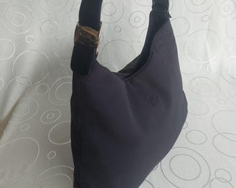 Authentic Salvatore Ferragamo Black Canvas & Leather Hobo Bag - Vintage . Made in Italy