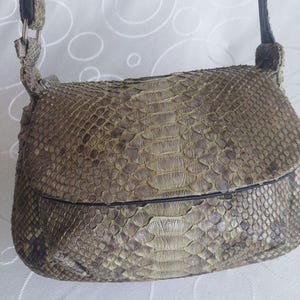 Sac à main vintage en cuir de serpent véritable - Authentique Takashimaya Japon - Sac à main en peau exotique vert olive