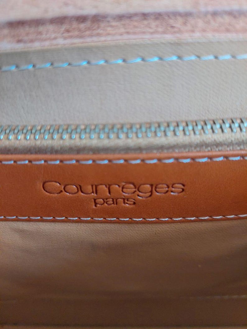 Vintage Courrèges Leather Crossbody Bag - Rare Tan Box Calfskin Messenger Bag - 1970s Luxury image 10