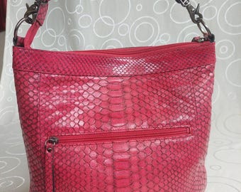 JRA Pink Python Embossed Leather Shoulder Bag