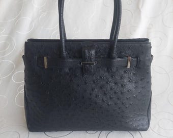 Borsa tote vintage JRA in pelle di struzzo nera - Prodotta in Giappone