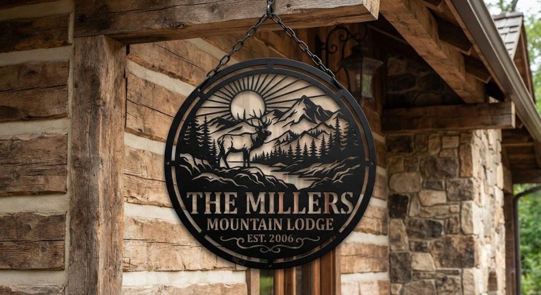 Personalized Mountain Lodge Sign, Elk Metal Wall Art, Custom Family ...