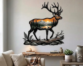 Deer Metal Wall Art, Rustic Cabin Decor, Mountain Forest Wall Decor, Wildlife Metal Sign, Nature Lover Gift