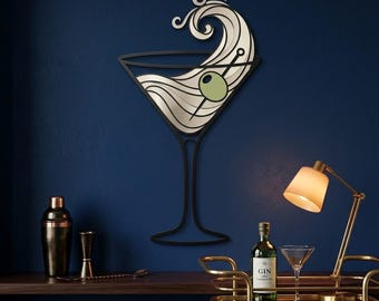 Martini Cocktail Metal Wall Art, Home Bar Decor, Cocktail Glass Metal Sign, Modern Bar Wall Decor, Mixology Gift