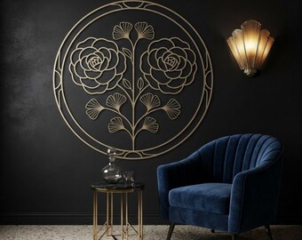 Art mural en métal floral, décoration murale botanique moderne, Art en métal avec fleurs rondes, décoration murale de luxe, cadeau de pendaison de crémaillère