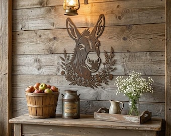 Decorazione murale in metallo a forma di asino, asino in stile rustico per la casa di campagna, animale da fattoria da appendere al muro, idea regalo per la casa in stile country.