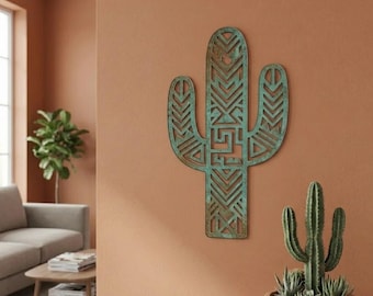 Decorazione murale in metallo a forma di cactus, stile sud-occidentale, decorazione boho desertica, decorazione rustica per esterni e patio, regalo in stile western
