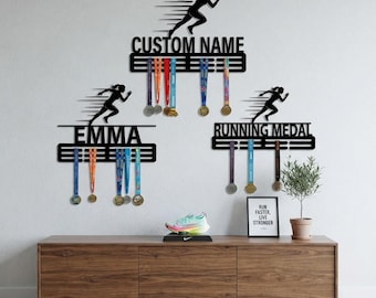 Personalized Running Medal Hanger, Custom Running Medal Display, Marathon Award Holder, Runner Medal Rack, Athlete Gift