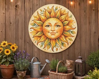 Art mural en métal visage soleil, décoration murale tournesol, art mural jardin rustique, décoration de terrasse extérieure, cadeau pour amoureux de la nature