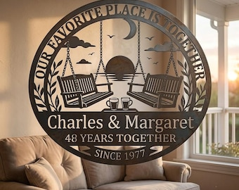 Art mural en métal personnalisé pour anniversaire, enseigne de balançoire pour couple personnalisée, décoration en métal ensemble depuis, cadeau d'anniversaire de mariage