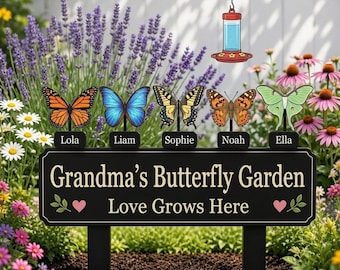 Personalized Grandma's Butterfly Garden Sign, Custom Butterfly Garden Metal Sign, Grandmother Garden Gift Decor