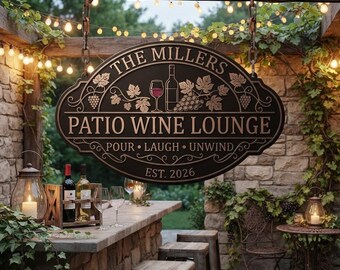 Enseigne en métal personnalisée pour patio et bar à vin, Enseigne personnalisée pour bar extérieur, Déco bar à vin, Cadeau pour terrasse dans l'arrière-cour, Amateur de vin