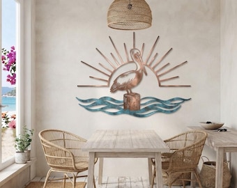 Pelican Metal Wall Art, Coastal Wall Decor, Beach House Metal Art, Nautical Ocean Decor, Seaside Home Gift