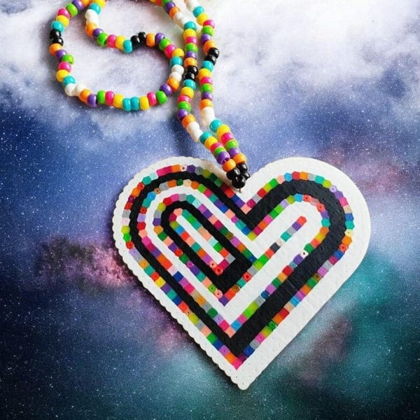 Heart Kandi Necklace - Festival - EDC - Perler Beads - Perler Necklace