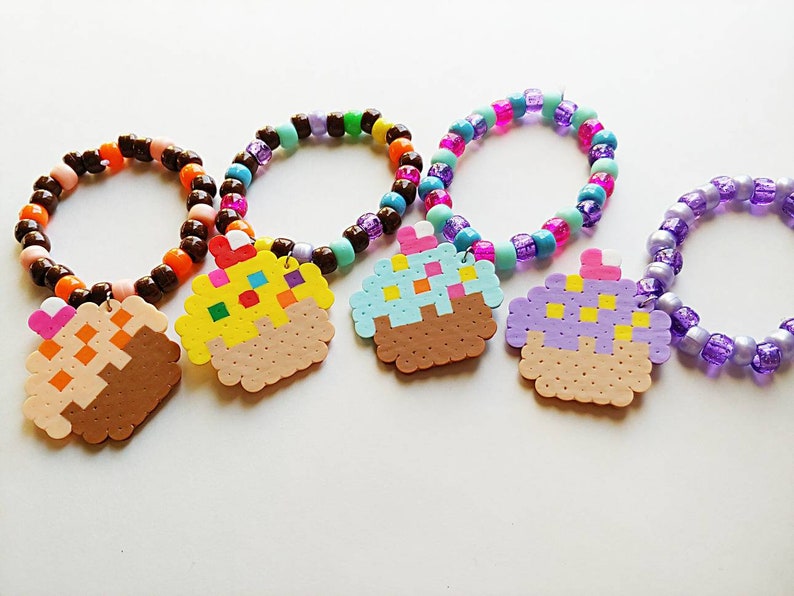 Cupcake Perler Bracelet Set Kandi Rave Festival Perler Etsy