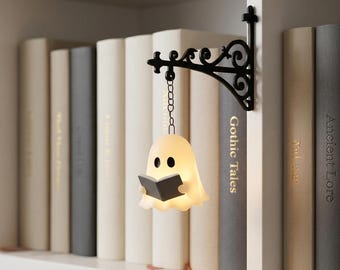 Ghost Bookshelf Lamp Gothic Library Lantern, Vintage Book Nook Light Halloween Decor, Spooky Reading Lamp Bookish Gift for Book Lovers