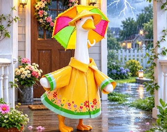 Bloemengazon Regenjas Gans Outfit Hoed Paraplu Zomertuin Gans Kleding 23 Inch Decor Outdoor Cadeau voor vriend