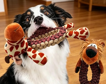 Kauwtouw voor honden met pieper, duurzaam speelgoed voor tandenreiniging, interactief puppyspeelgoed, kauwspeelgoed voor agressieve kauwers