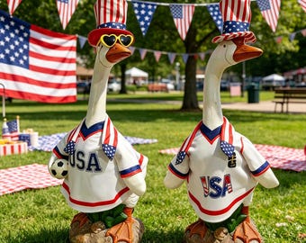 USA voetbal veranda gans outfit, Independence Day gans kleding, Amerikaanse vlag sjaal tuin gans kostuum, patriottische werf decor