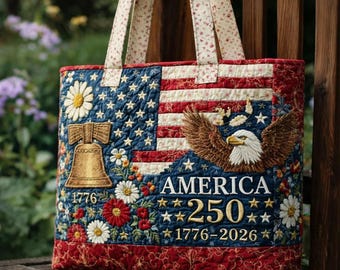 US 250th Anniversary Floral Art Casual Quilted Tote Bag