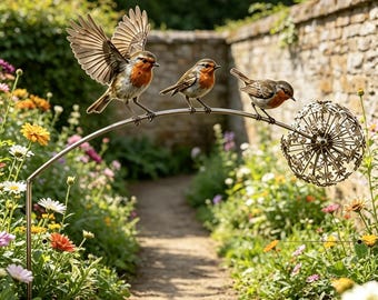 24 inch metalen Robin-tuinstaak, rustieke vogeltuinkunst, buitentuindecor, vintage gazonornament, metalen sculptuur achtertuin