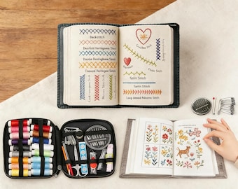Borduurboekpakket voor beginners, doe-het-zelf-oefenboek borduren met volledig gereedschap en stapsgewijze zelfstudie, 106 patronen