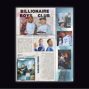 May include: A magazine layout with the "Billionaire Boys Club" logo and various images. Text includes Japanese characters and the phrases "Who is NIGO?" and "Built from Subcultures Worn by the World."