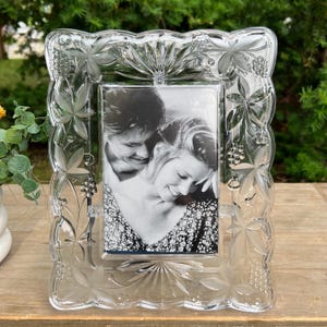 Vintage Mikasa Glass Frame - Etsy Vintage Picture Frame Lead Crystal Frosted Floral Clear 5x7\