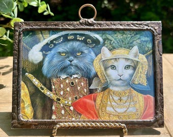 Unique Vintage Cat Art Metal Hanging Mirror