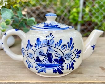 Vintage Ramsel Hamburg Blue & White Porcelain Teapot -Windmill Pattern
