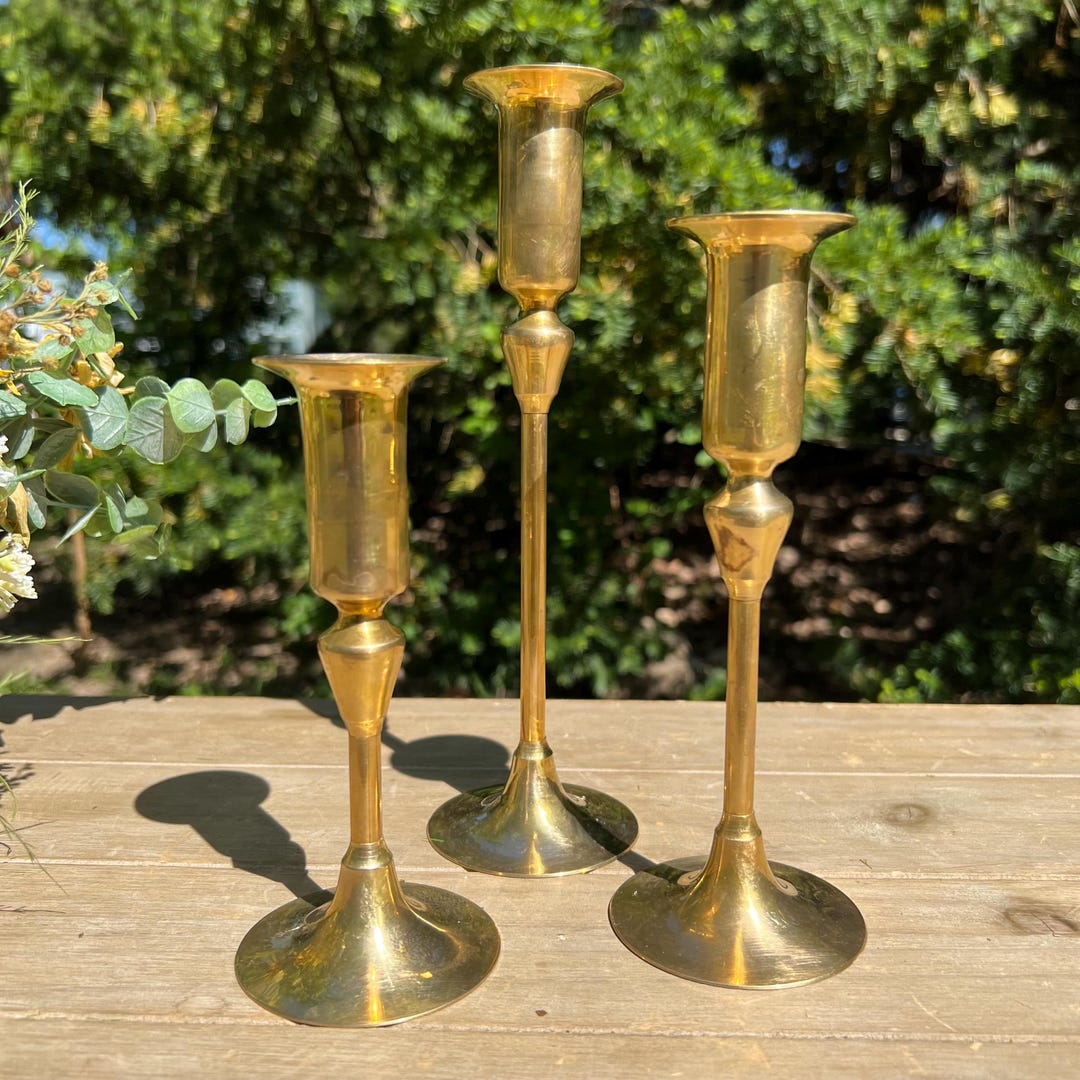 Vintage Brass Candlestick Holders – Rustic/farmhouse Decor | Set of 3 ...