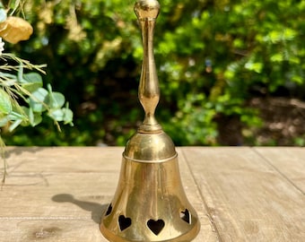 Small Vintage Brass Bell w/ Heart Shape Cut-Outs