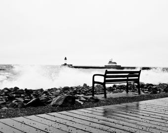 Durante un temporale. La passerella del Canal Park a Duluth, Minnesota.