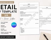 Retail CV Template UK | editable canva cv | first job CV | no experience resume | cover letter template
